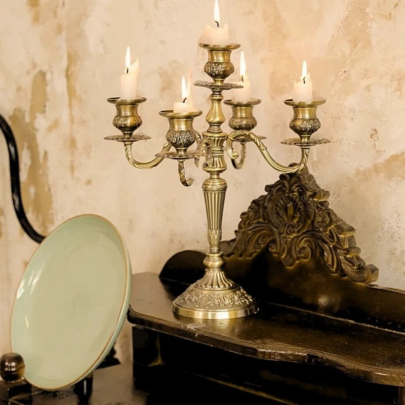 Gilded Nocturne vintage candelabra with adjustable arms and floral detailing in gold alloy 5