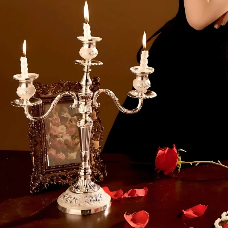Gilded Nocturne vintage candelabra with adjustable arms and floral detailing in gold alloy 8