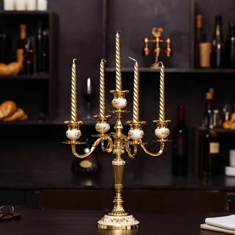 Gilded Nocturne vintage candelabra with adjustable arms and floral detailing in gold alloy 9