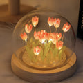 Glowing Tulip Enchantment LED light with 10 warm white tulips under glass dome 6