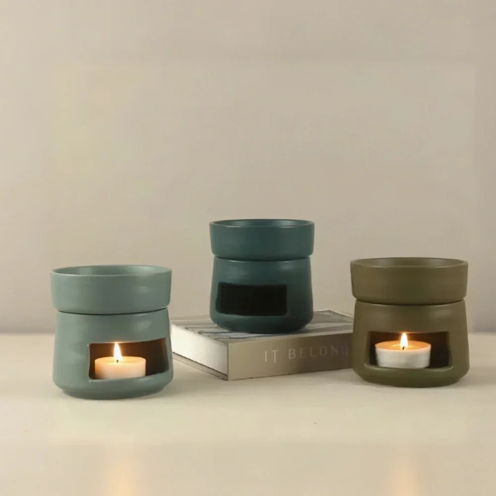 Hand-glazed ceramic dual-chamber diffuser with tea light candle holder for essential oils and aromatherapy