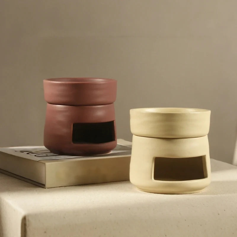 Hand-glazed ceramic dual-chamber diffuser with tea light candle holder for essential oils and aromatherapy 10
