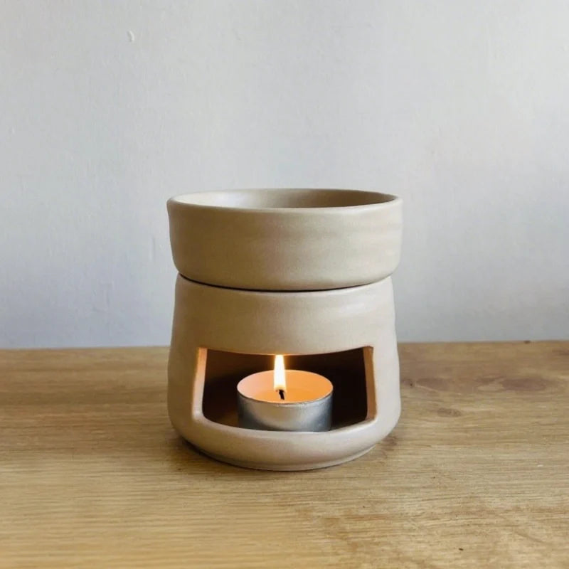 Hand-glazed ceramic dual-chamber diffuser with tea light candle holder for essential oils and aromatherapy 11