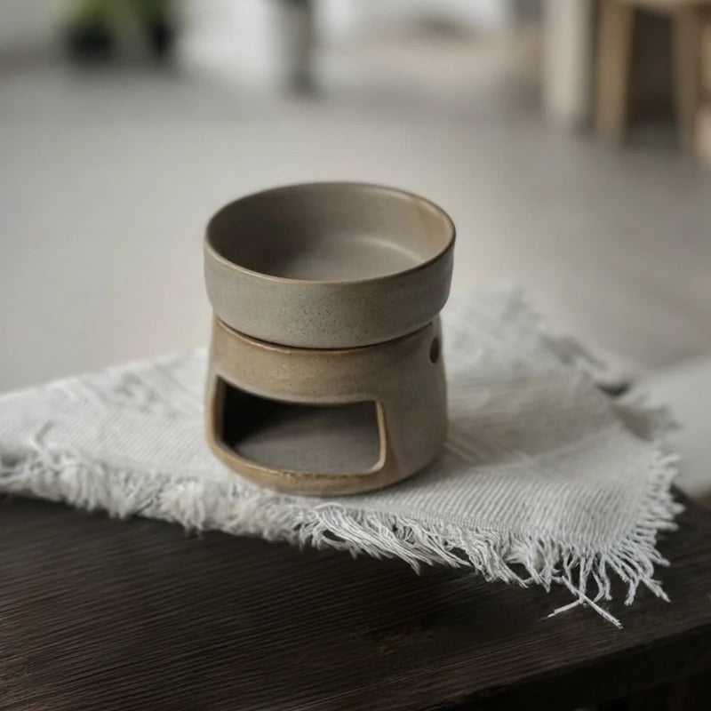 Hand-glazed ceramic dual-chamber diffuser with tea light candle holder for essential oils and aromatherapy 13