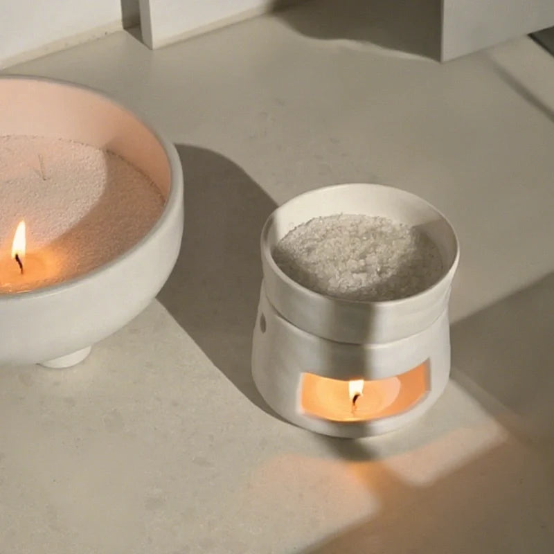 Hand-glazed ceramic dual-chamber diffuser with tea light candle holder for essential oils and aromatherapy 14