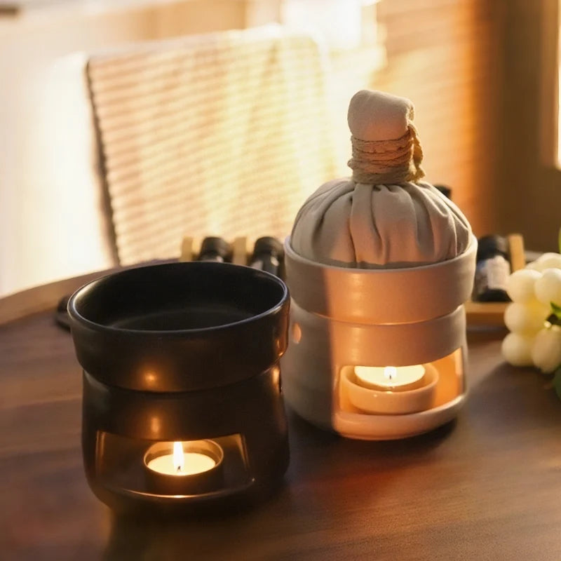 Hand-glazed ceramic dual-chamber diffuser with tea light candle holder for essential oils and aromatherapy 15
