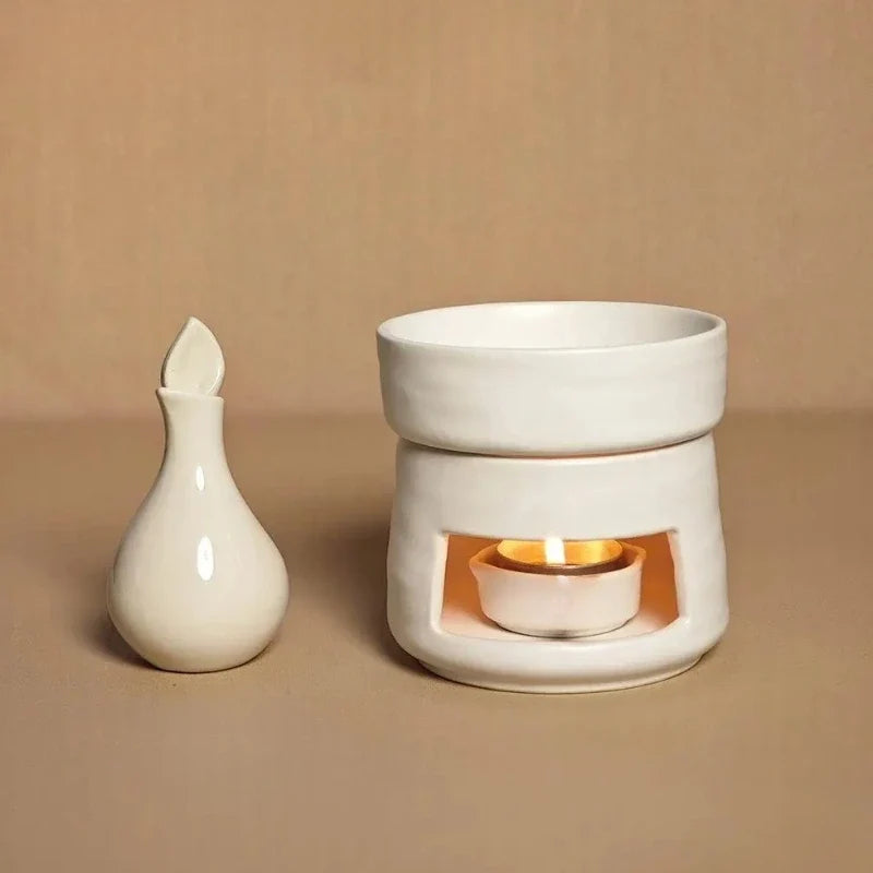 Hand-glazed ceramic dual-chamber diffuser with tea light candle holder for essential oils and aromatherapy 2
