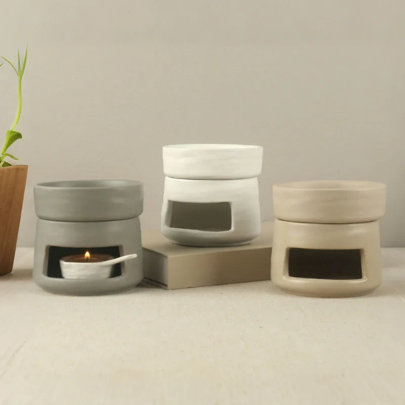 Hand-glazed ceramic dual-chamber diffuser with tea light candle holder for essential oils and aromatherapy 5