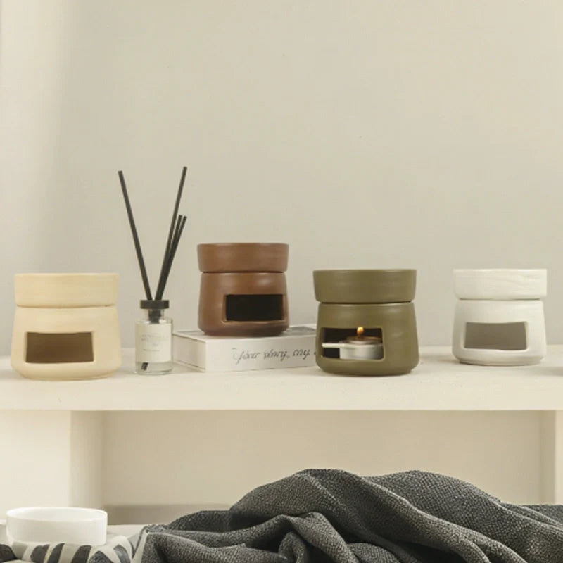 Hand-glazed ceramic dual-chamber diffuser with tea light candle holder for essential oils and aromatherapy 6