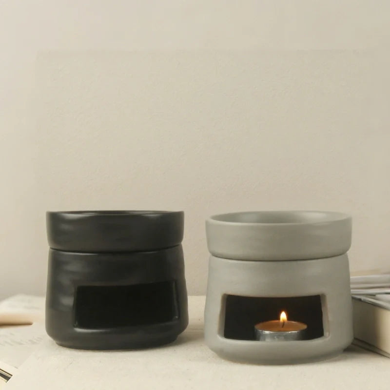 Hand-glazed ceramic dual-chamber diffuser with tea light candle holder for essential oils and aromatherapy 9