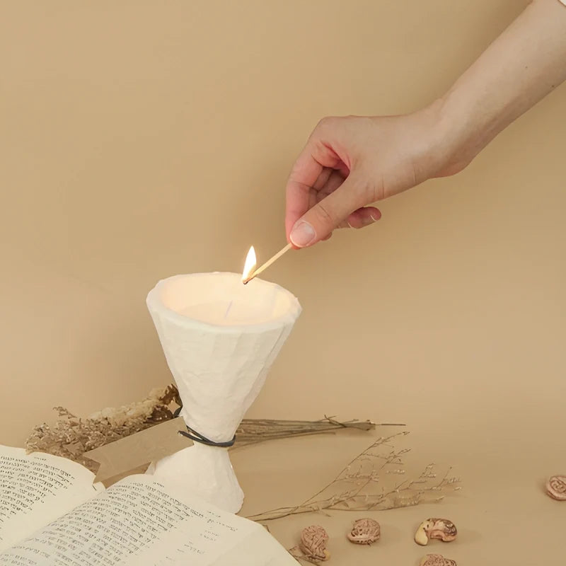 Handcrafted Nordic cement candle holder with stone texture in modern minimalist design 10