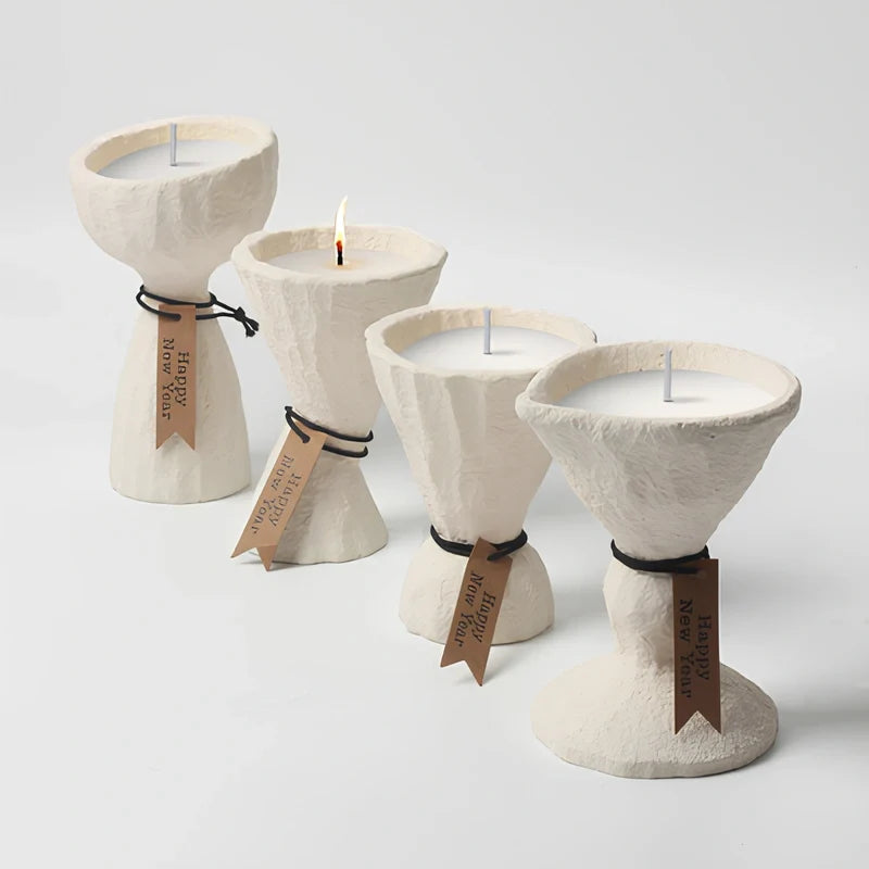Handcrafted Nordic cement candle holder with stone texture in modern minimalist design 14