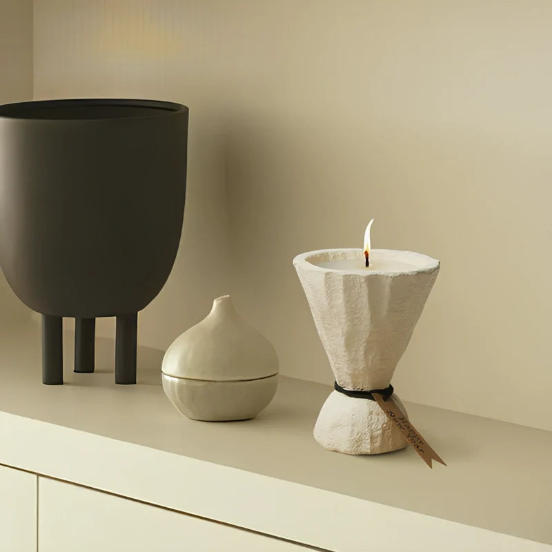 Handcrafted Nordic cement candle holder with stone texture in modern minimalist design 3