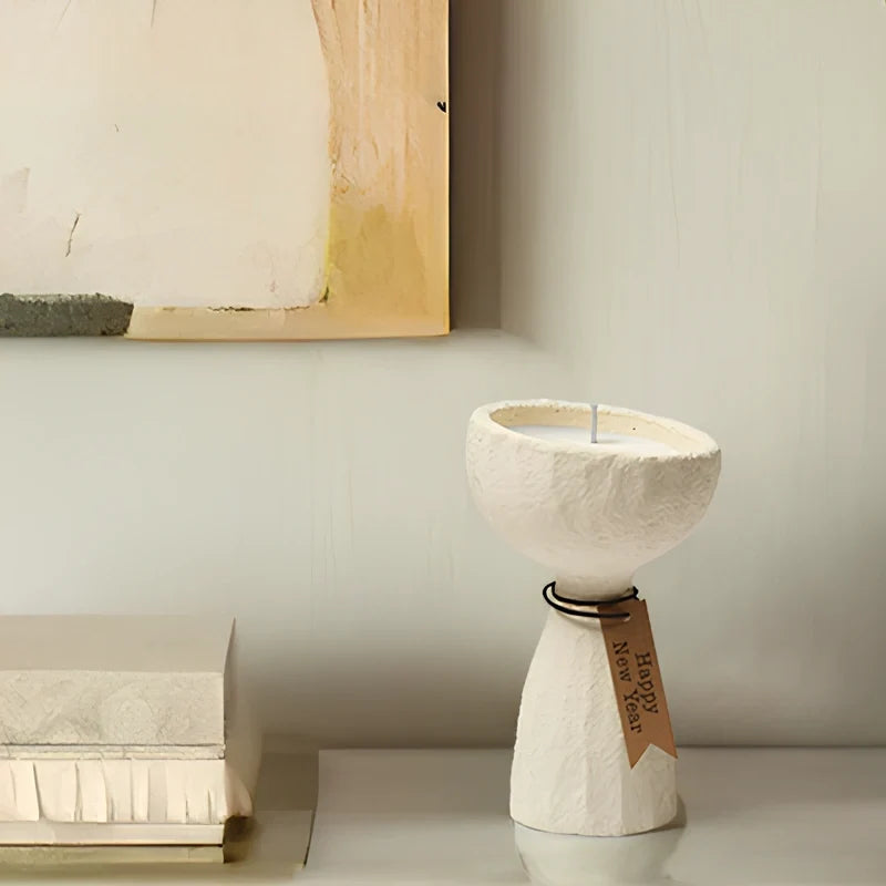 Handcrafted Nordic cement candle holder with stone texture in modern minimalist design 4