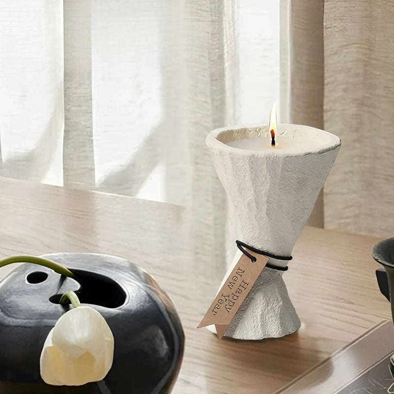 Handcrafted Nordic cement candle holder with stone texture in modern minimalist design 8