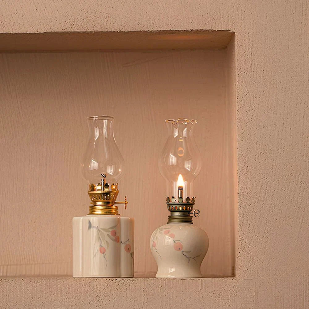 Handcrafted ceramic oil lantern with adjustable flame control and hand-finished base 10