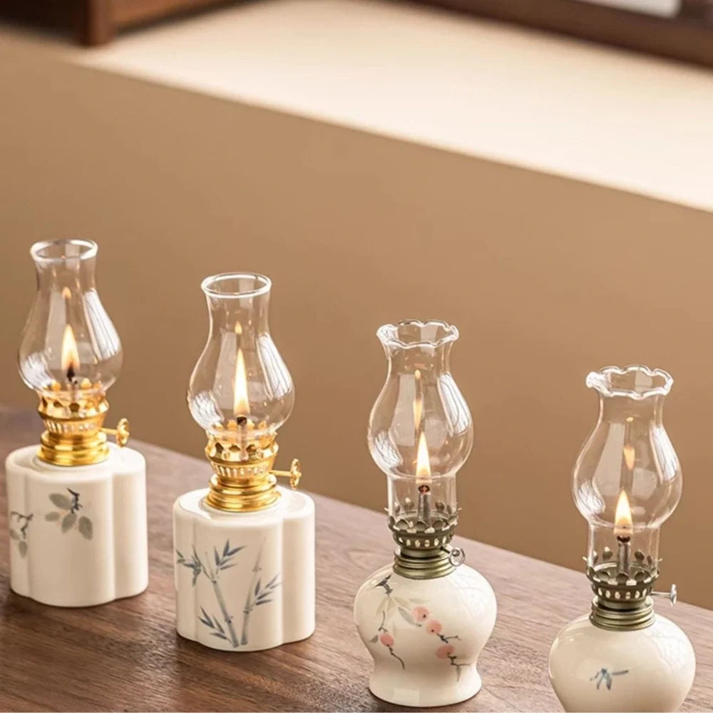 Handcrafted ceramic oil lantern with adjustable flame control and hand-finished base 11