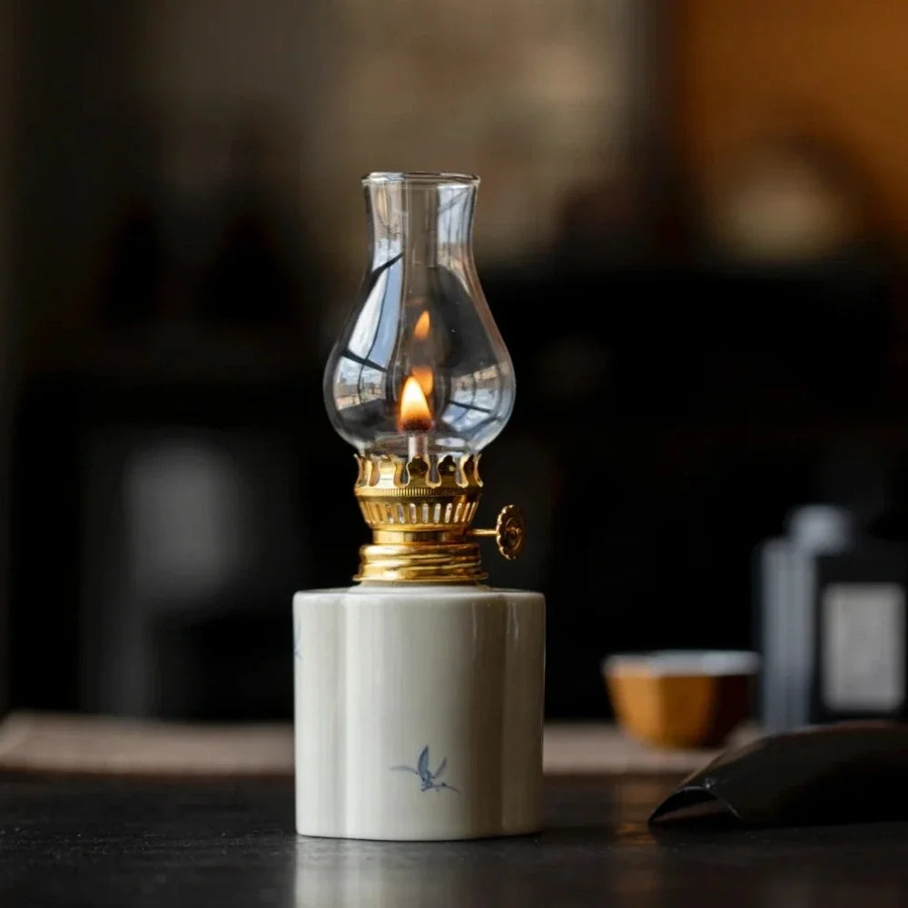 Handcrafted ceramic oil lantern with adjustable flame control and hand-finished base 12