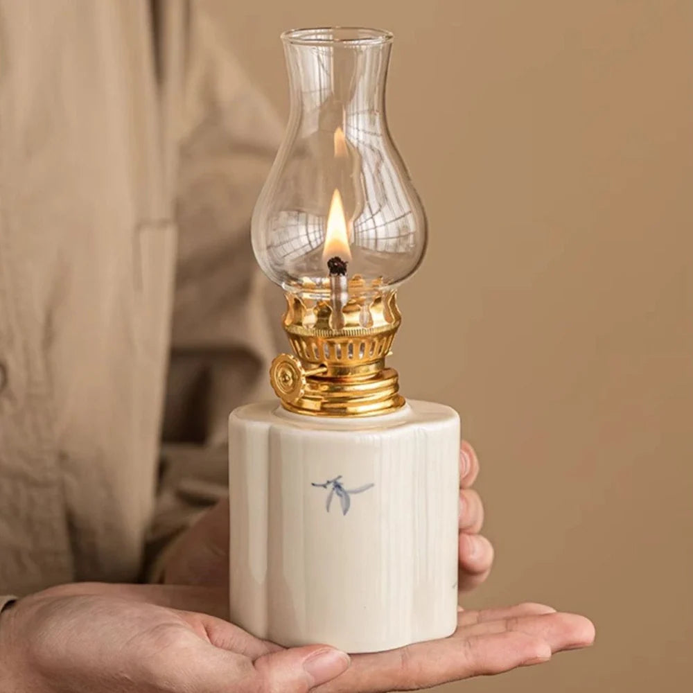 Handcrafted ceramic oil lantern with adjustable flame control and hand-finished base 13