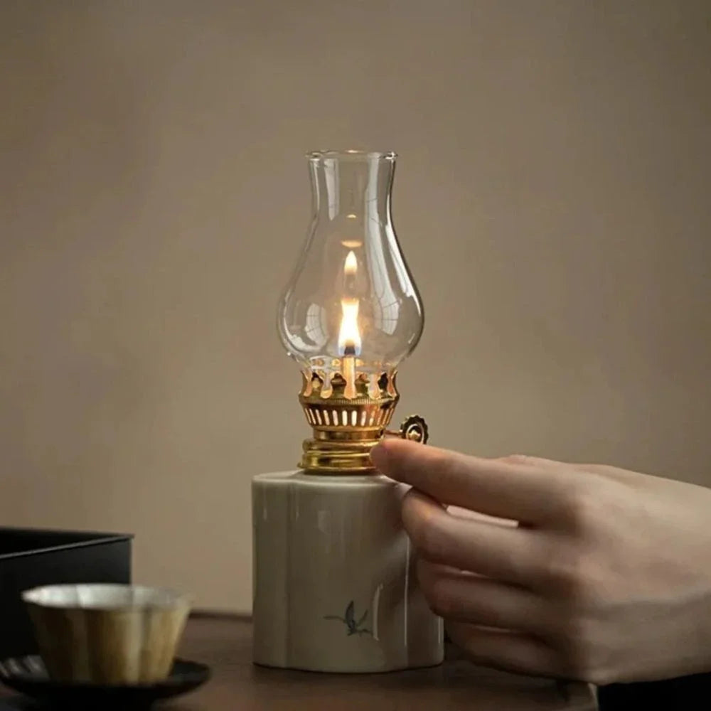 Handcrafted ceramic oil lantern with adjustable flame control and hand-finished base 14
