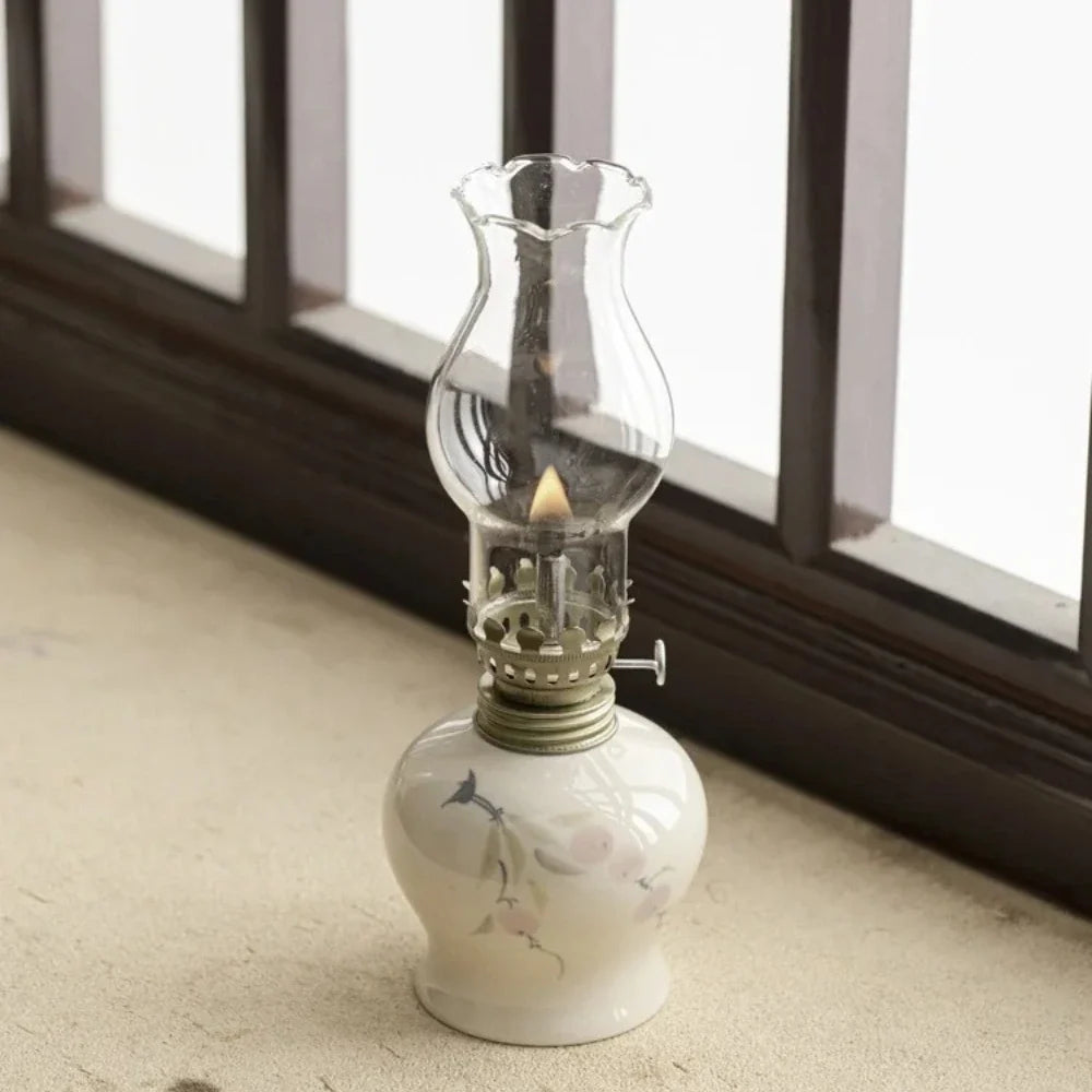 Handcrafted ceramic oil lantern with adjustable flame control and hand-finished base 16