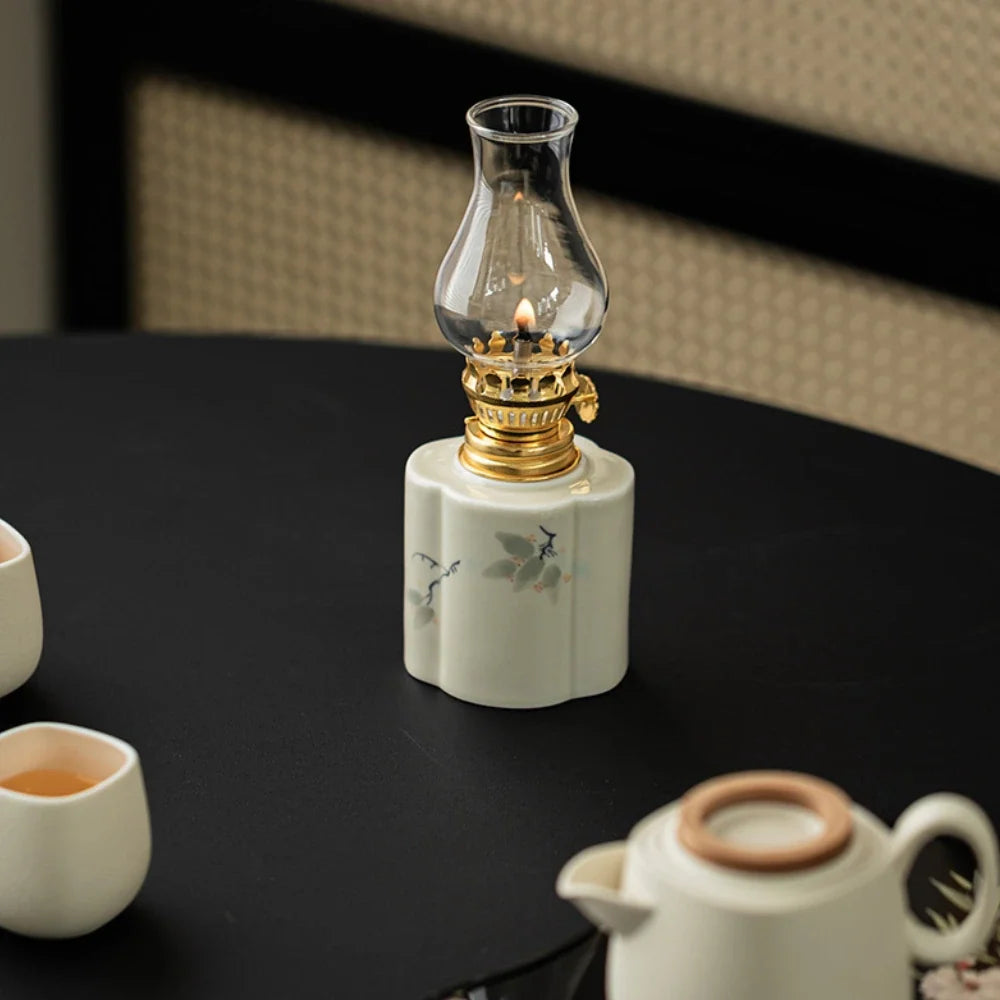 Handcrafted ceramic oil lantern with adjustable flame control and hand-finished base 19
