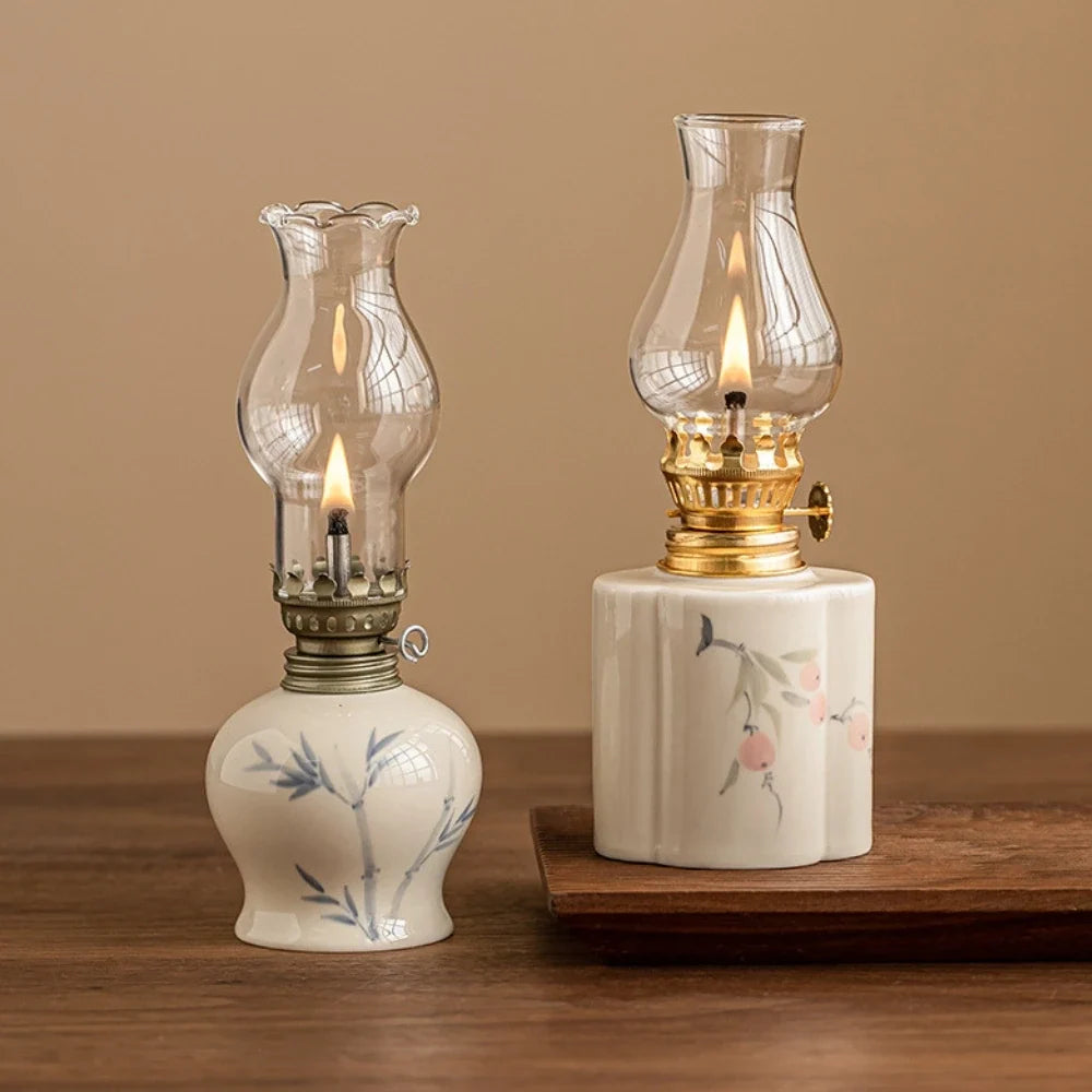 Handcrafted ceramic oil lantern with adjustable flame control and hand-finished base 2