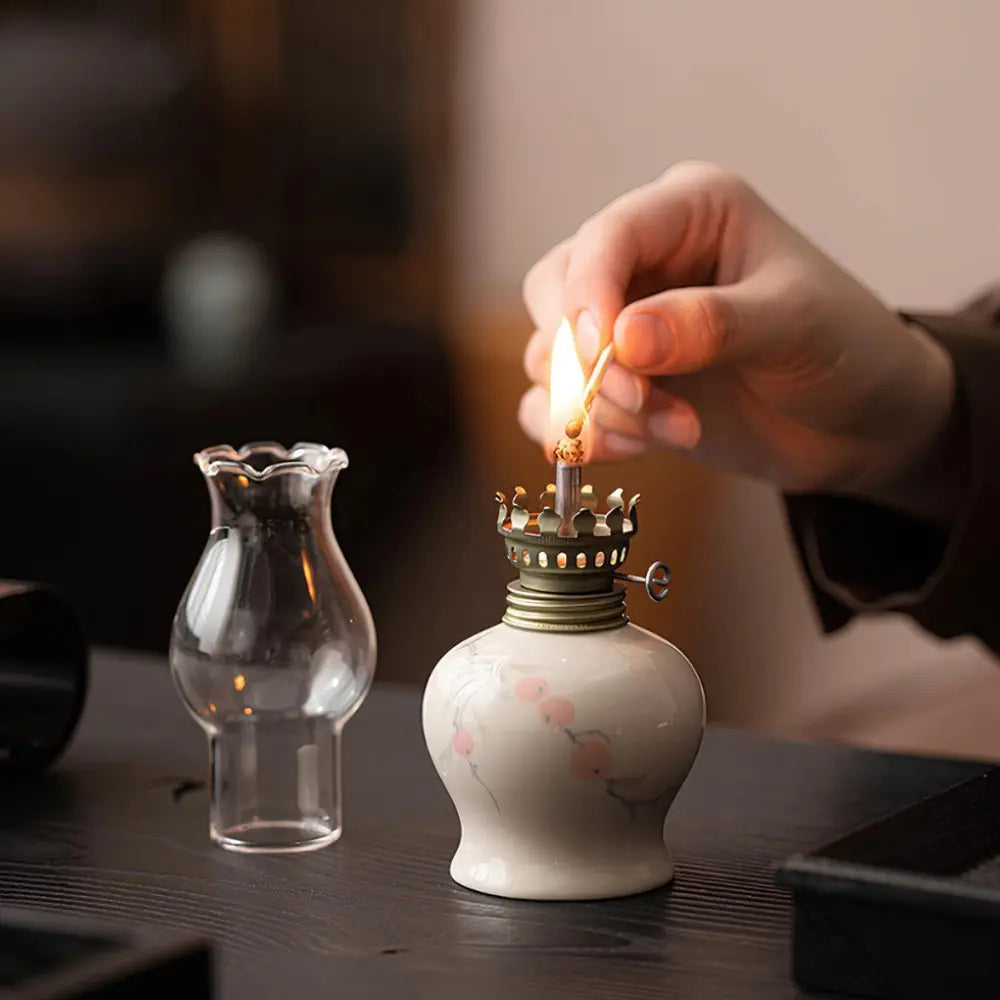 Handcrafted ceramic oil lantern with adjustable flame control and hand-finished base 20