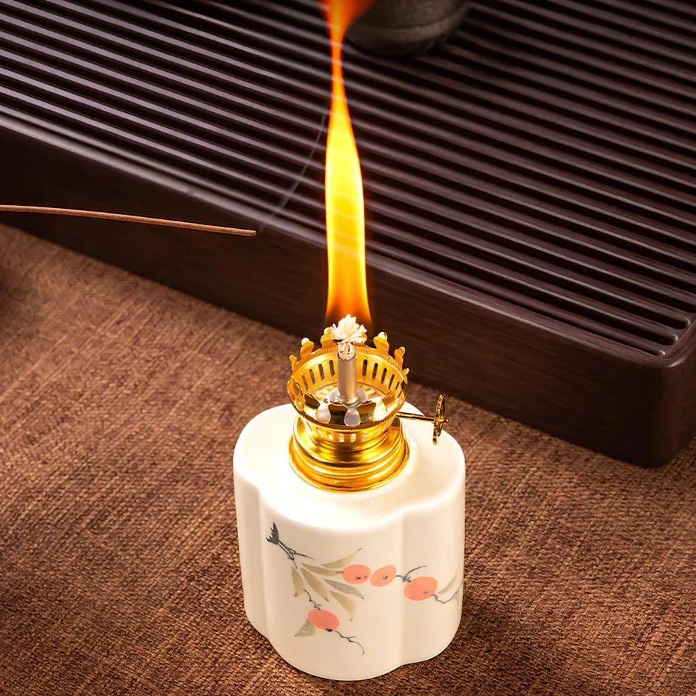 Handcrafted ceramic oil lantern with adjustable flame control and hand-finished base 21