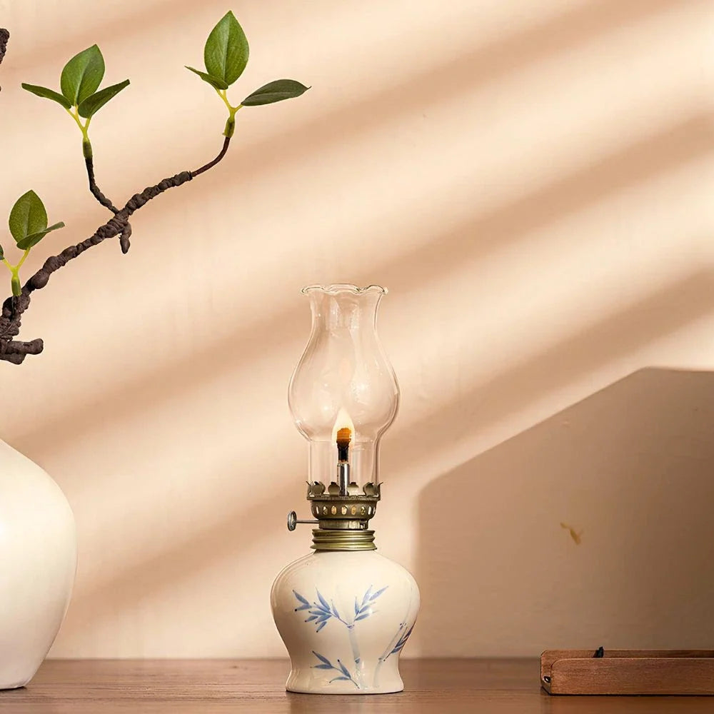 Handcrafted ceramic oil lantern with adjustable flame control and hand-finished base 6