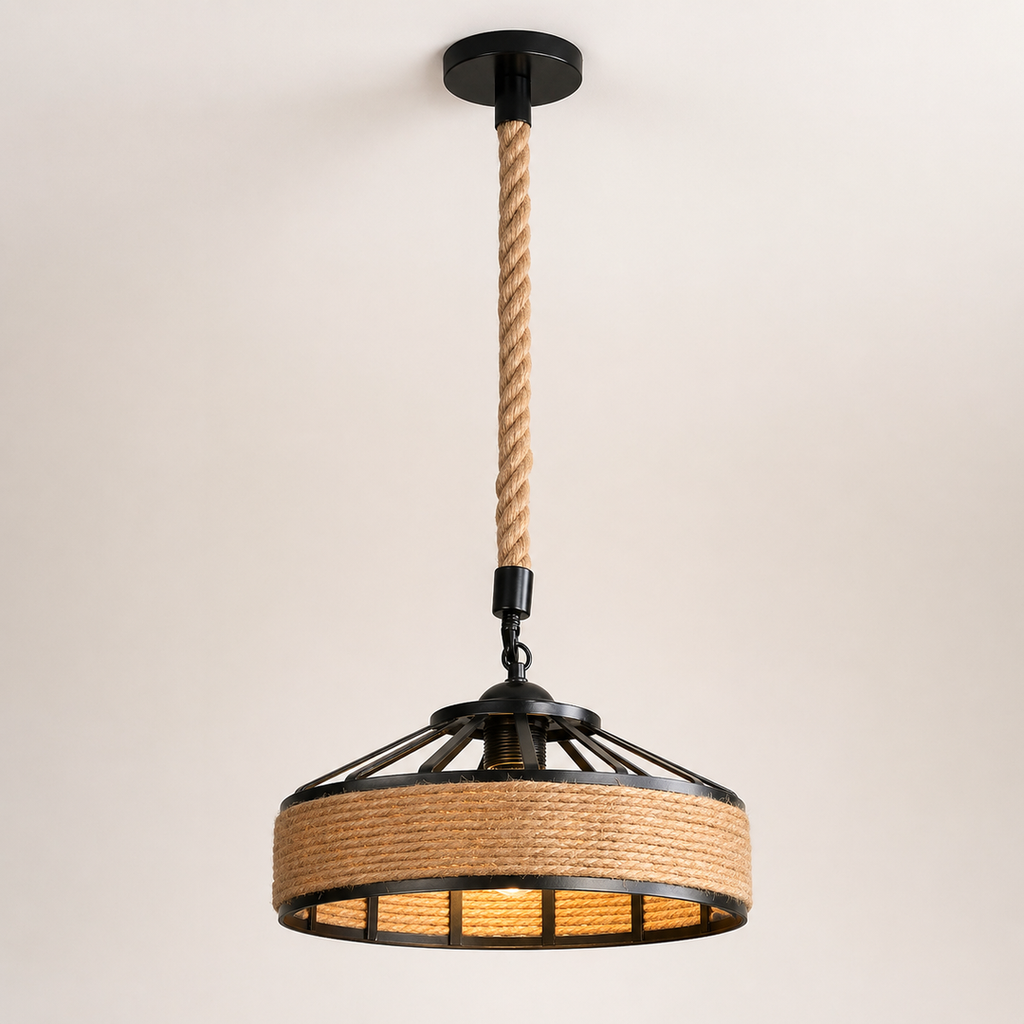 Stylish hemp rope pendant light for elegant illumination.