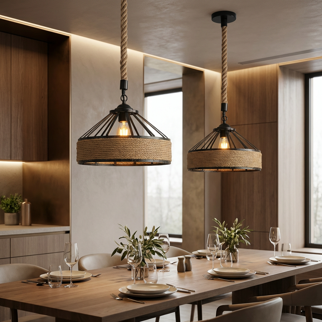 Stylish hemp rope pendant light for elegant illumination. 3