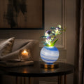 Illuminated orchid decorative lamp with handcrafted glass vase and glowing flowers