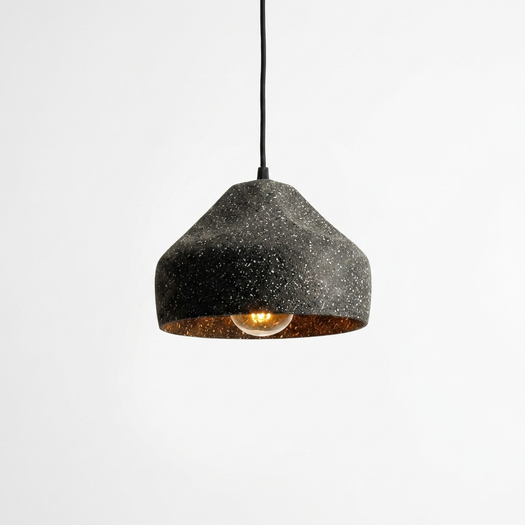 Stylish industrial cement pendant light with warm copper interior. 4