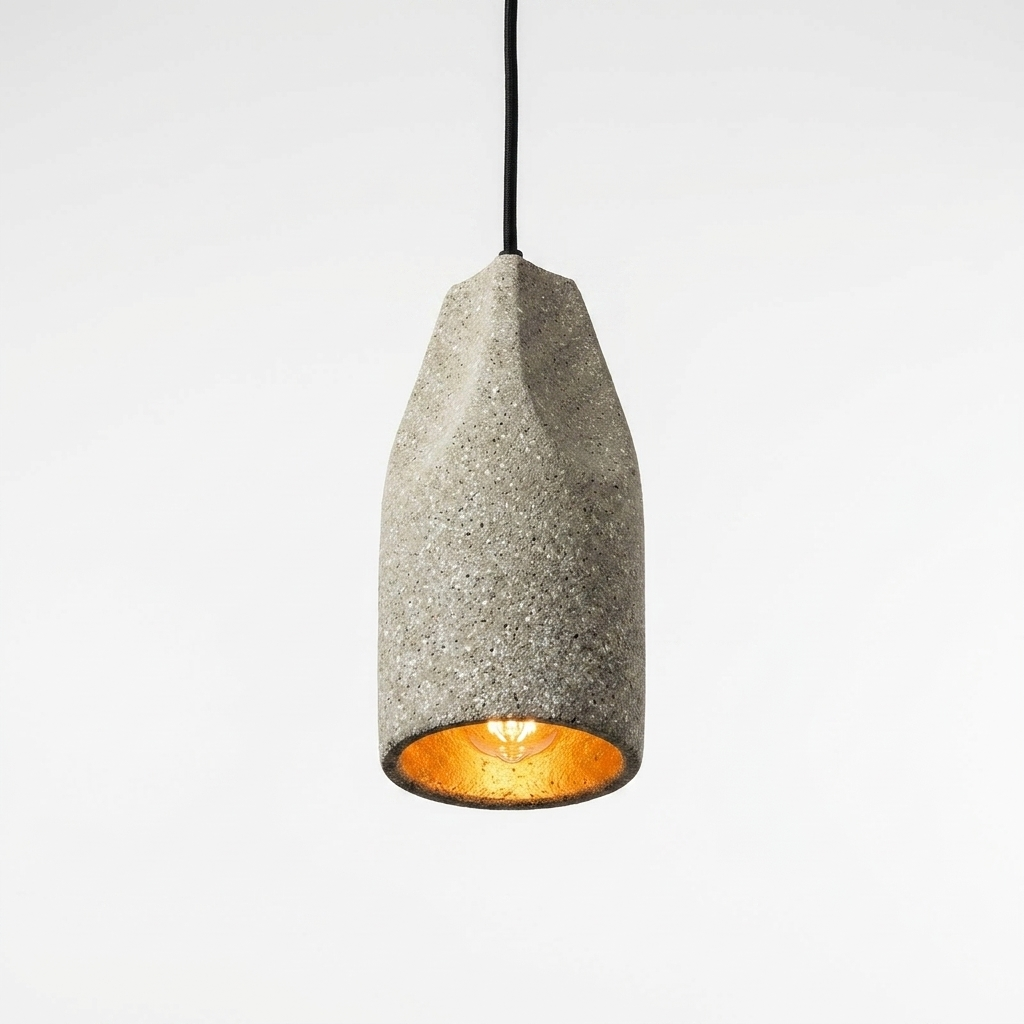 Stylish industrial cement pendant light with warm copper interior. 6