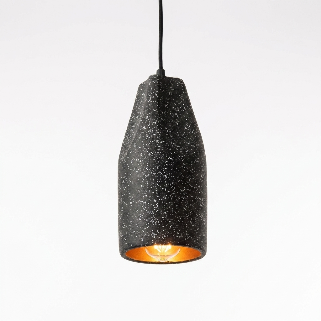 Stylish industrial cement pendant light with warm copper interior. 7