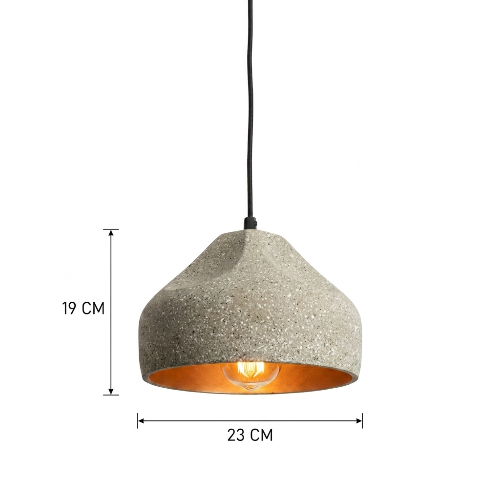 Stylish industrial cement pendant light with warm copper interior. 8