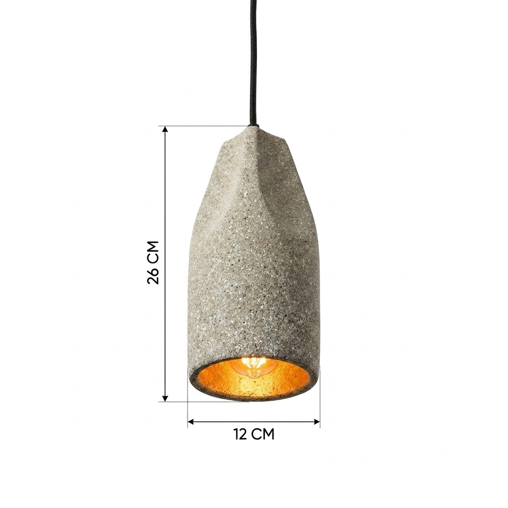 Stylish industrial cement pendant light with warm copper interior. 9