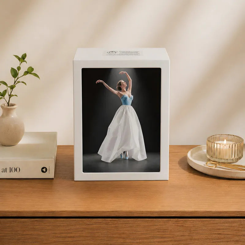 Interactive artistic tissue box with touch-sensitive ambient glow lighting and fashion-inspired illustration design 15