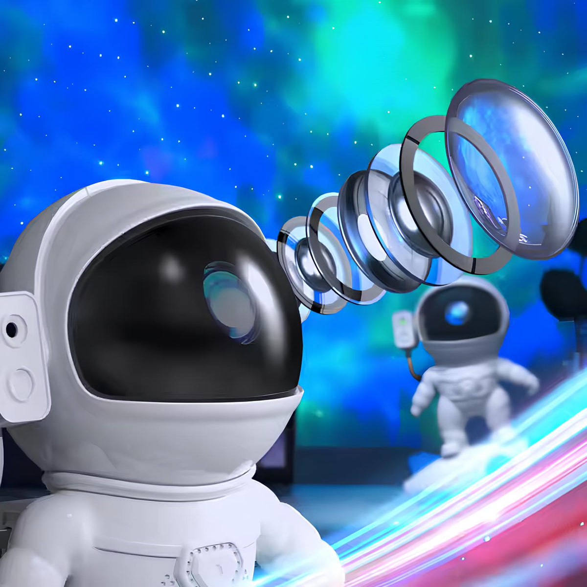 Interactive Astronaut Projection Light with rocket design projecting galaxy scenes and cosmic visuals 6