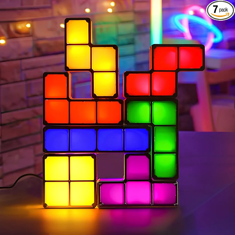 Interactive Tetra Blocks Light - seven colorful stackable LED blocks forming glowing composition 10