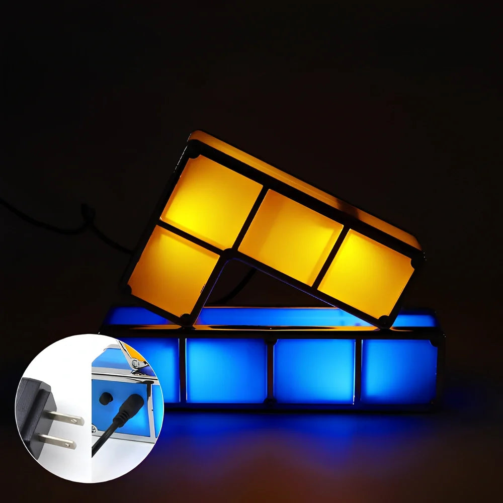 Interactive Tetra Blocks Light - seven colorful stackable LED blocks forming glowing composition 12