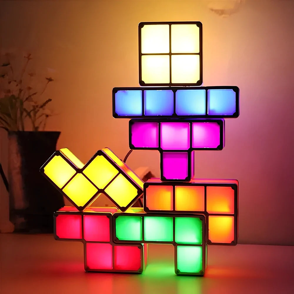 Interactive Tetra Blocks Light - seven colorful stackable LED blocks forming glowing composition 5