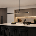 Modern long strip LED pendant light for dining and living spaces.
