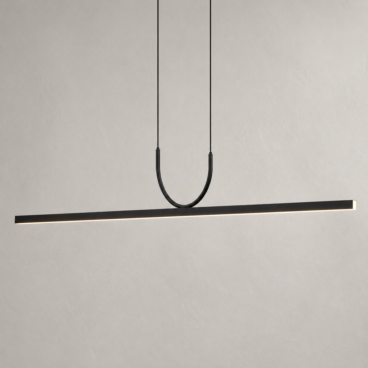 Modern long strip LED pendant light for dining and living spaces. 2