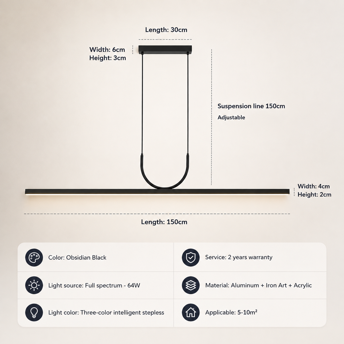 Modern long strip LED pendant light for dining and living spaces. 7