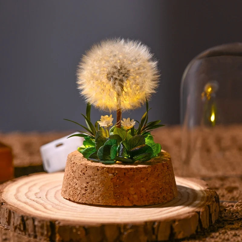 Luminous EternaBloom night light with preserved dried flowers in glass dome, warm white ambient glow 8