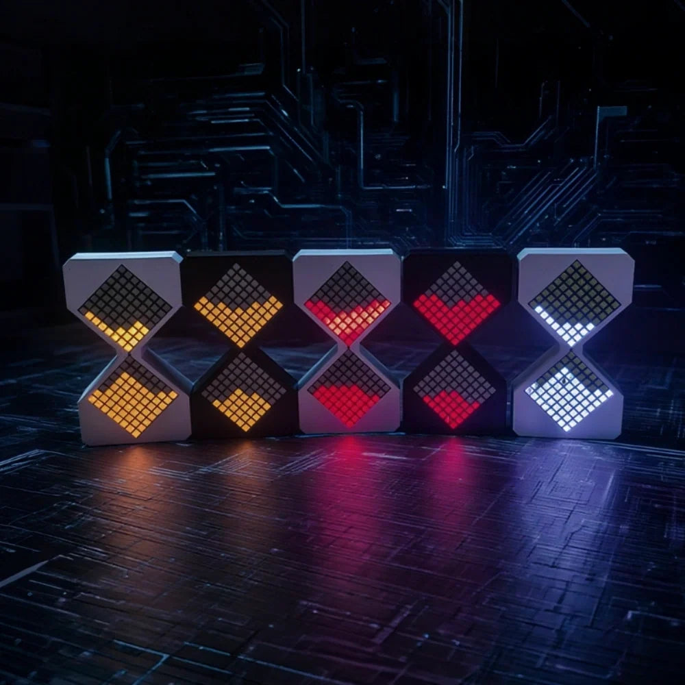 Luminous hourglass pixel timer light with LED display and customizable countdown