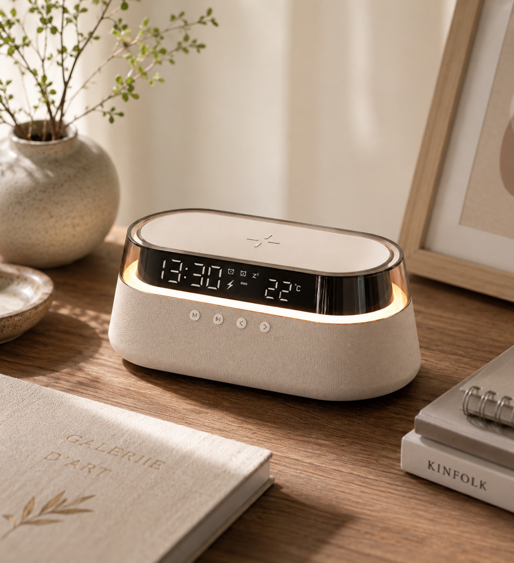 Stylish Luxe Bedside Speaker with Bluetooth and wireless charging