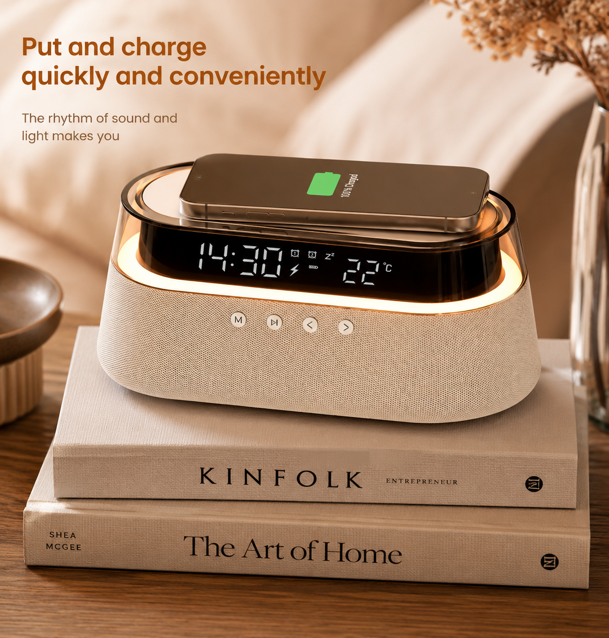 Stylish Luxe Bedside Speaker with Bluetooth and wireless charging 6